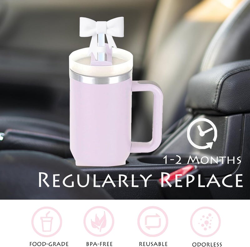 HIUSITY White Bow Straw Cover Topper for Stanley Cup,Silicone Straws Toppers for Tumbler with Handle 40oz,Cute 10mm/0.4in Covers Cap,Reusable Lids for Stanleys Cups Accessories, 3Pcs - Image 3